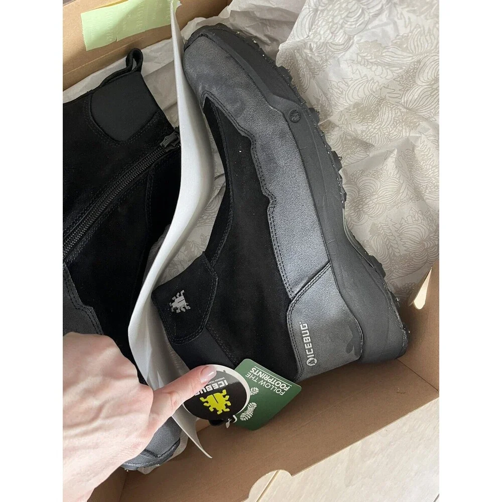 New ICEBUG Metro2 BUGrip Snow Boots Black Men Sz 11.5 Warm Traction Studs Comfor